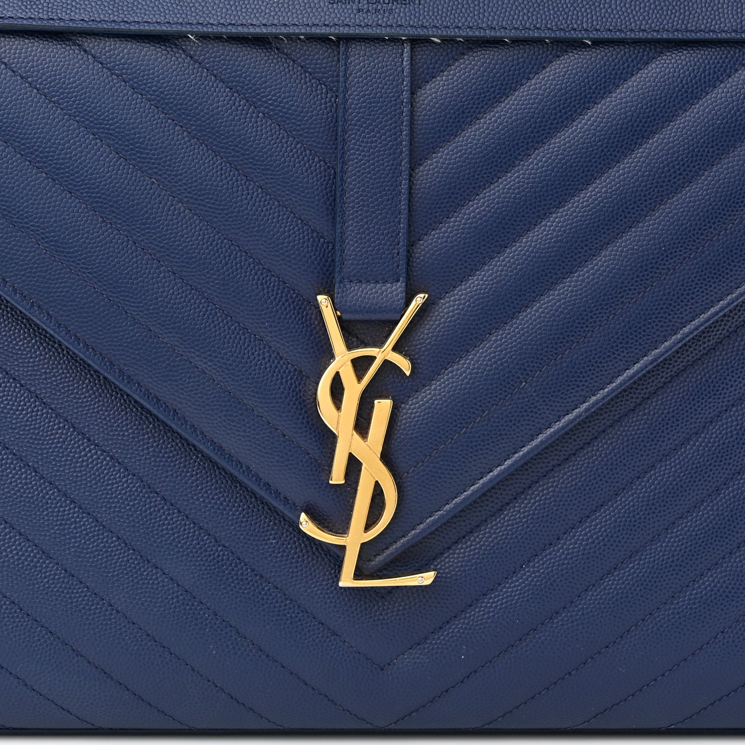 Saint Laurent Grain De Poudre Matelasse Chevron Large Monogram Satchel Navy Blue 8 of 13