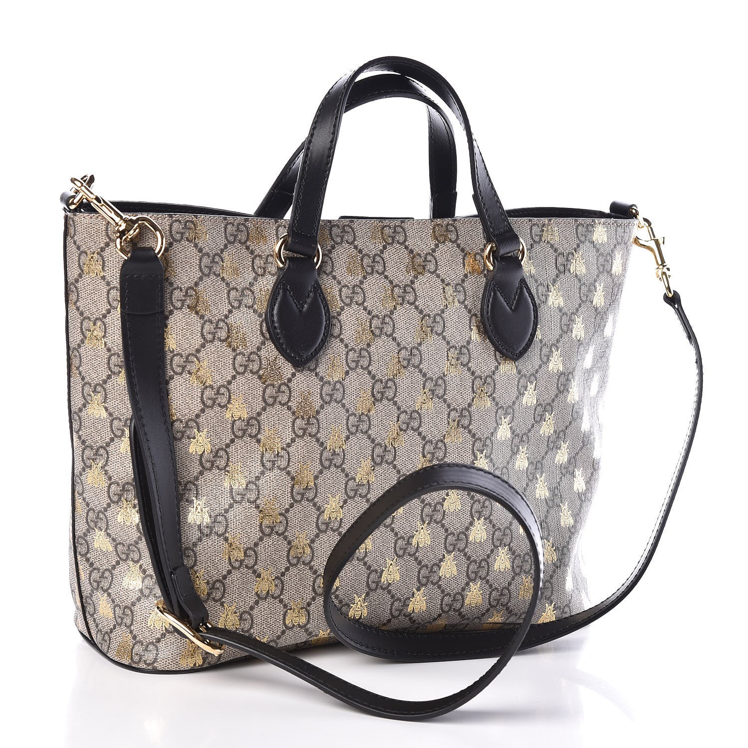 Gucci Soft GG Supreme Monogram Bees Small Crossbody Tote Beige Oro Black 3 of 9