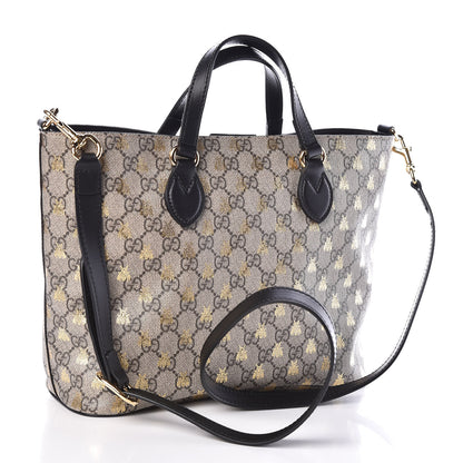 Gucci Soft GG Supreme Monogram Bees Small Crossbody Tote Beige Oro Black 3 of 9