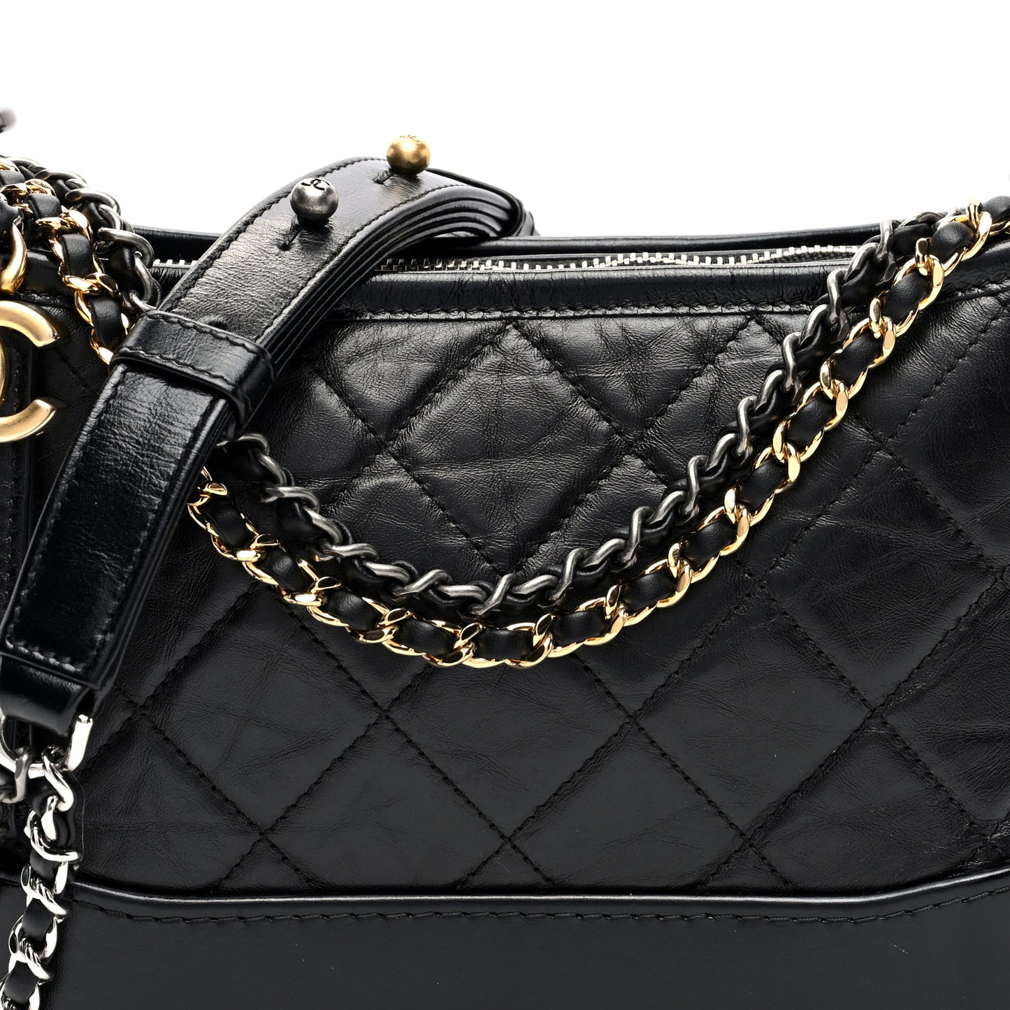 Aged Calfskin Quilted Small Gabrielle Hobo Black