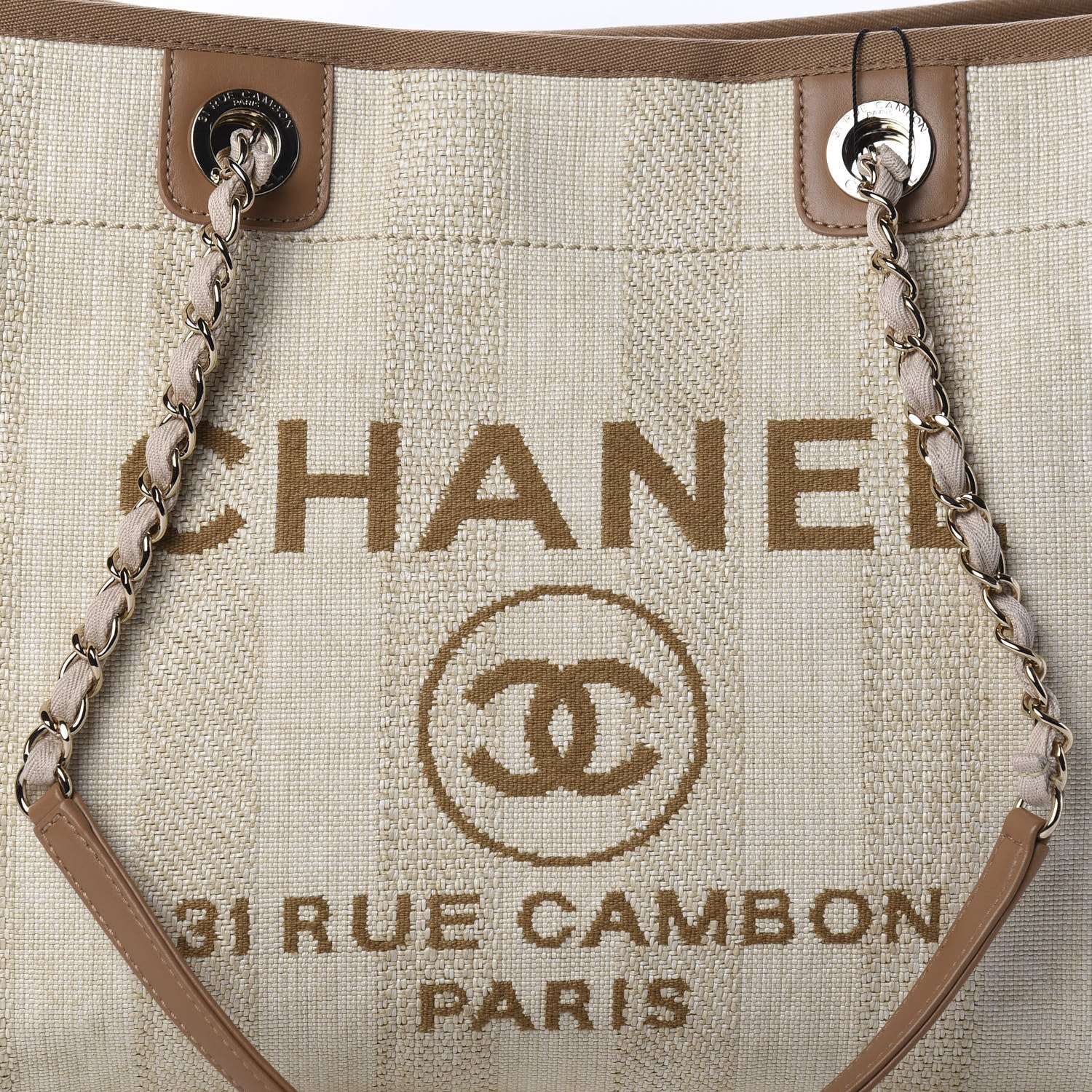 Chanel Mixed Fibers Calfskin Striped Small Deauville Tote Beige 9 of 9