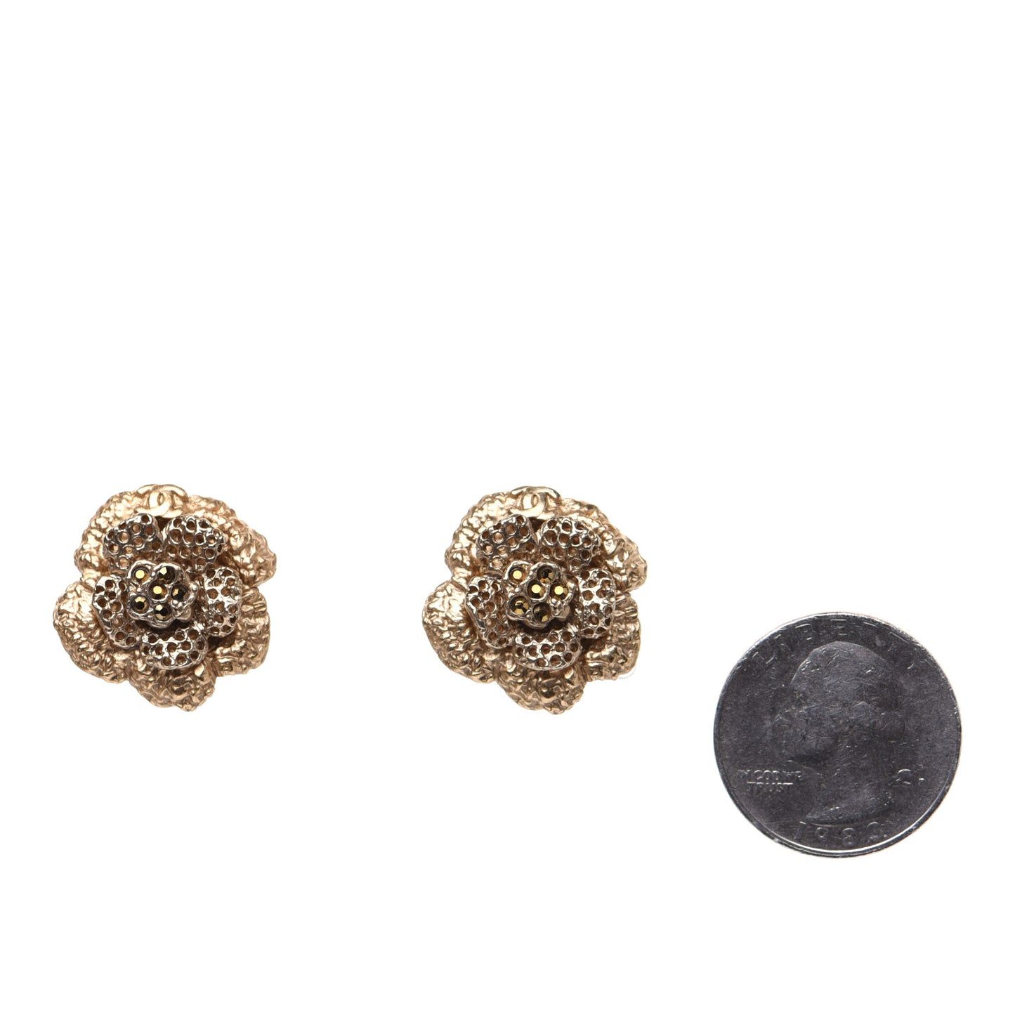 CC Flower Clip On Earrings Gold