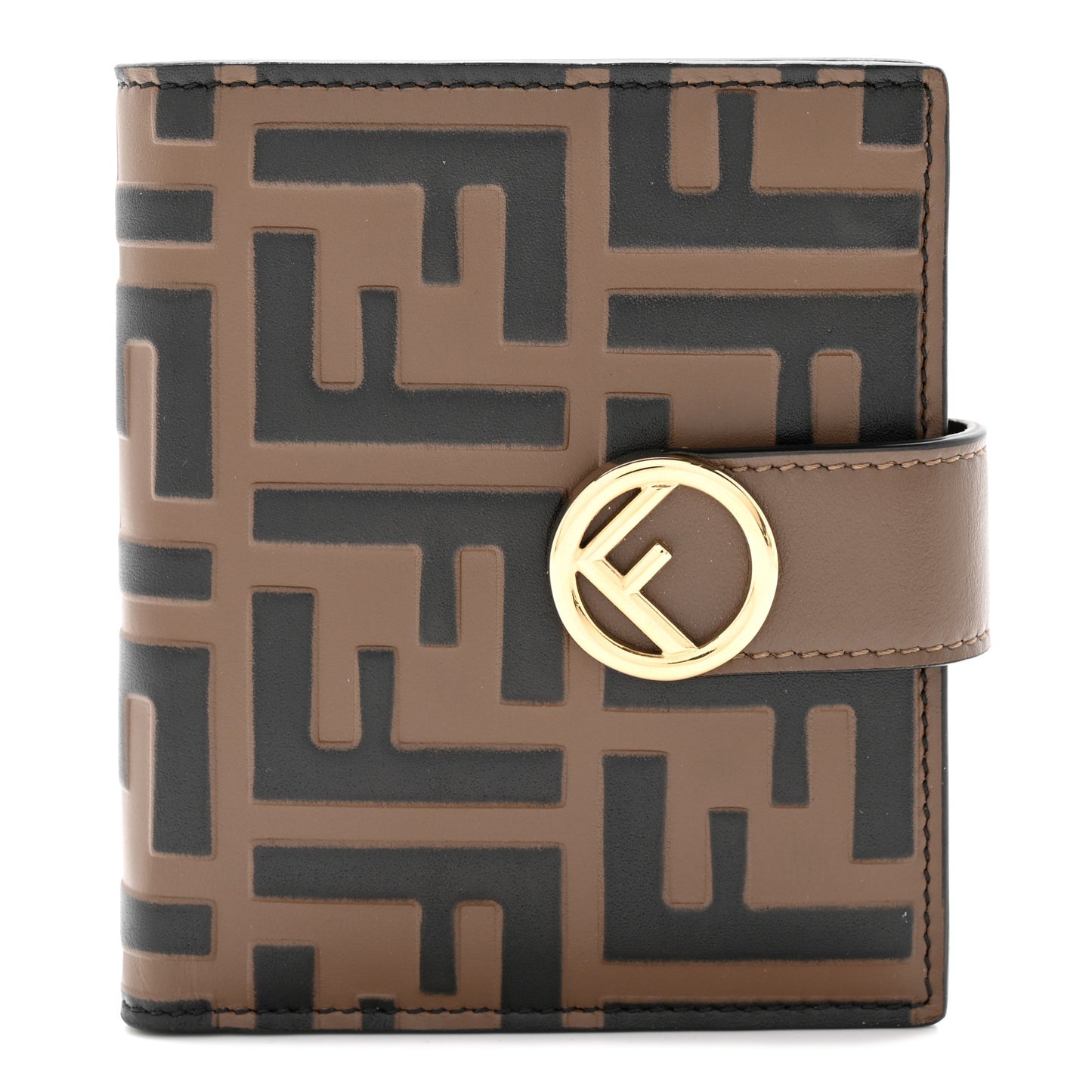 Vitello Soft F is Fendi Bi-Color FF 1974 Embossed Compact Wallet Maya Black