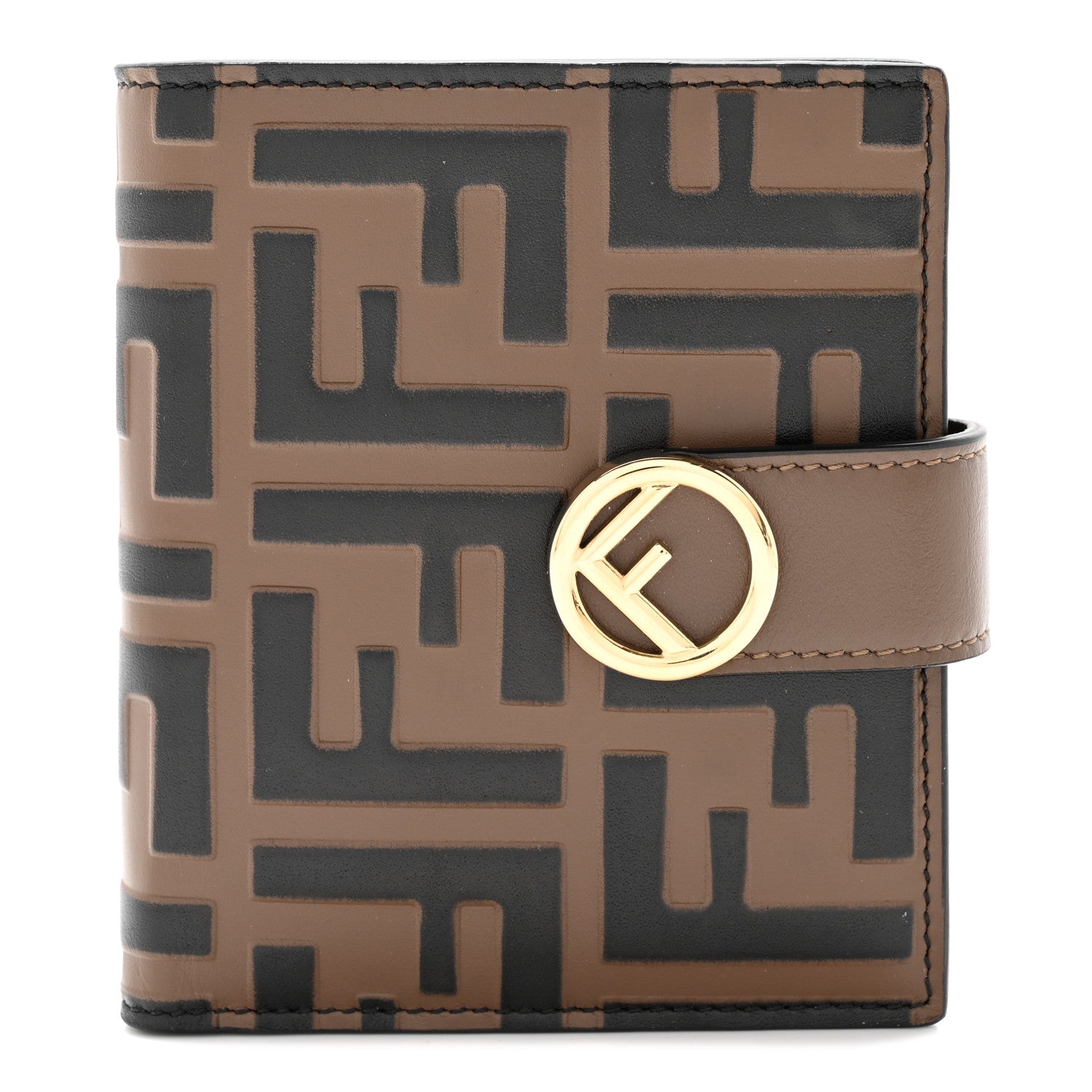 Fendi Vitello Soft F is Fendi Bi-Color FF 1974 Embossed Compact Wallet Maya Black 1 of 10