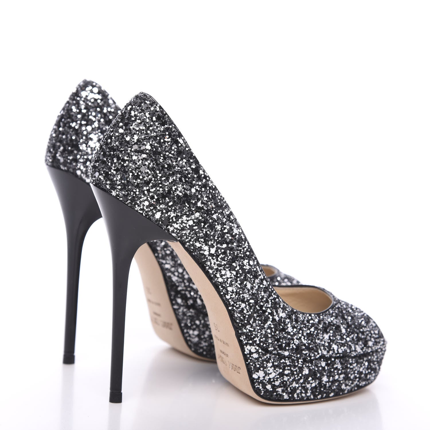 Jimmy Choo Coarse Glitter Crown 120 Peep Toe Platform Pumps 35 Silver Black 4 of 7