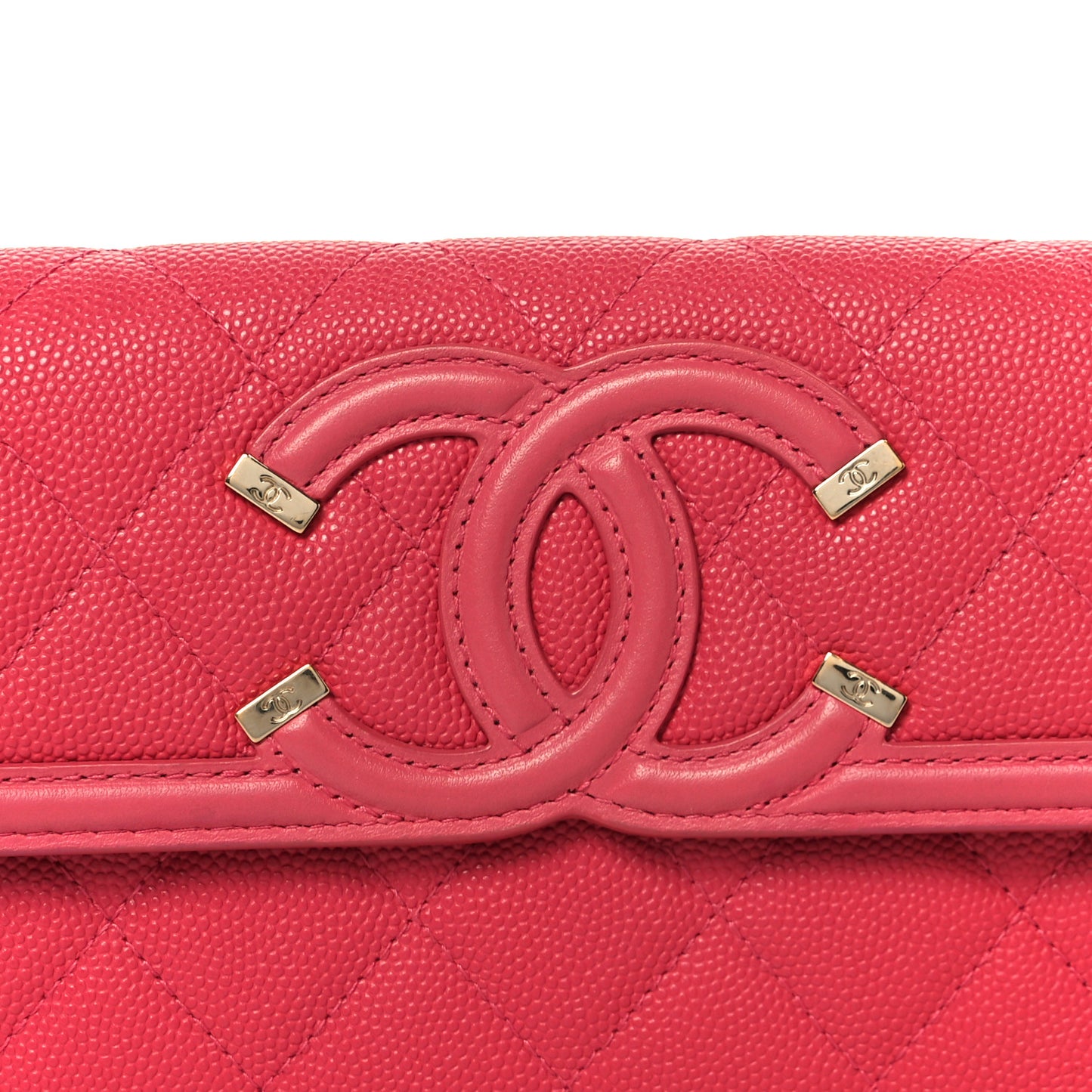 Caviar Quilted Large Filigree Gusset Flap Wallet Pink