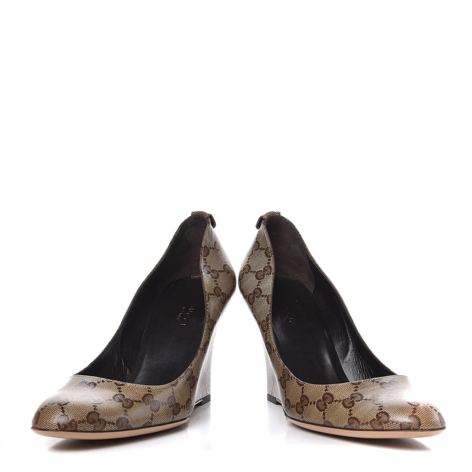 Gucci Crystal Monogram Wedges Pumps 9.5 Beige Ebony 6 of 12