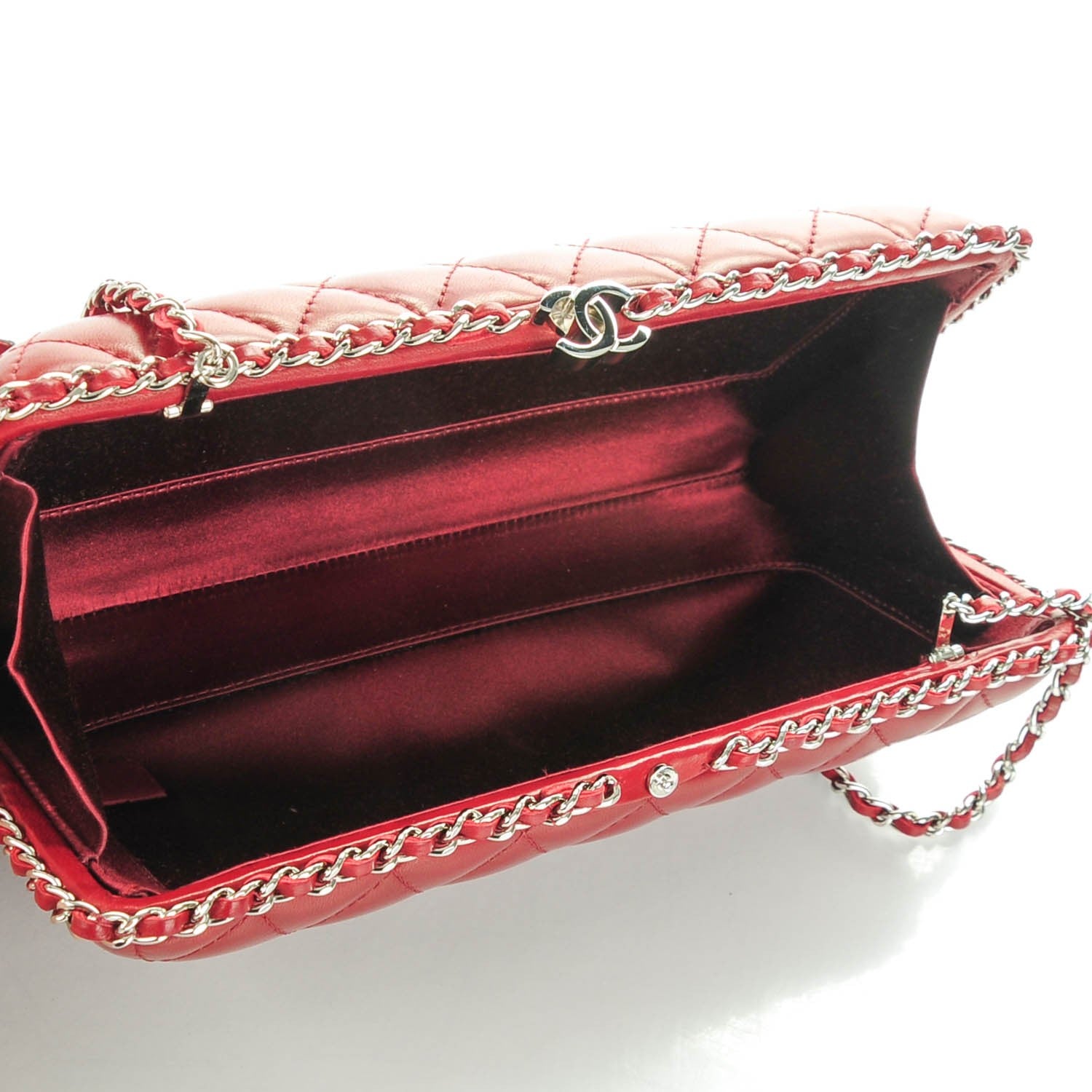 Chanel Lambskin Quilted Chain Around Clutch Red 7 of 8