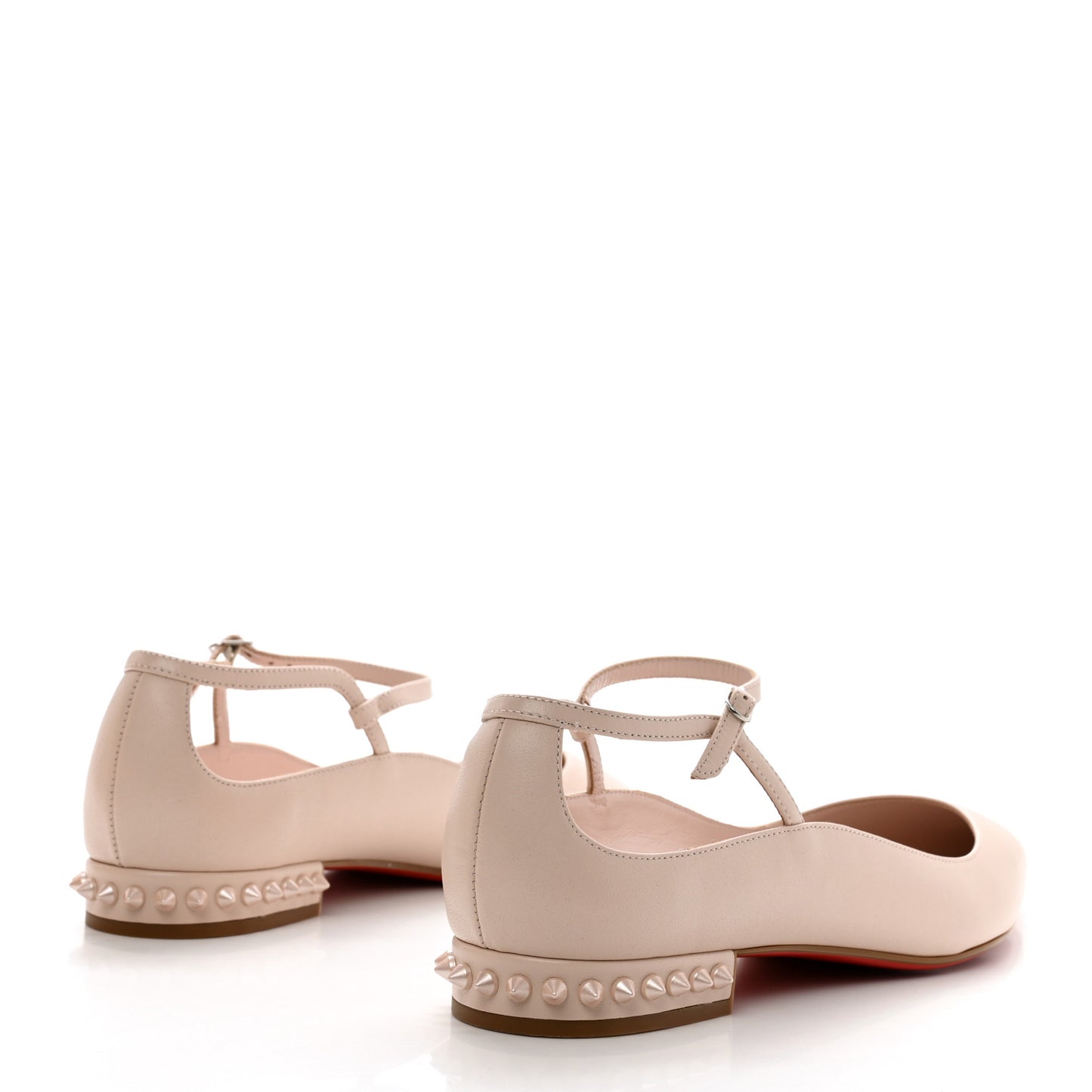 Calfskin Conclusive Spike Ankle Strap Ballerina Flats 39 Leche