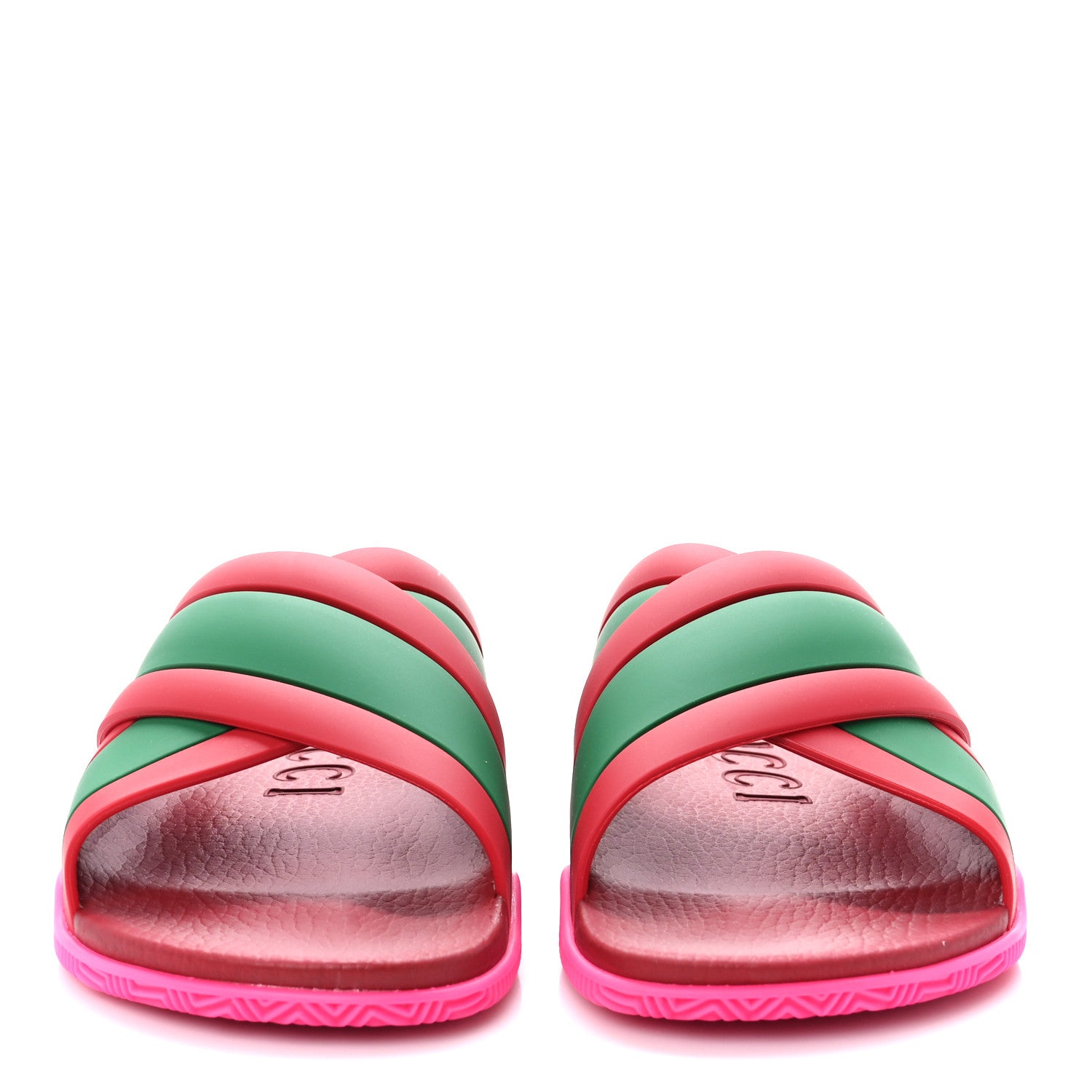 Gucci Rubber Web Womens Criss Cross Slide Sandals 38 Coral New Shamarock 2 of 12