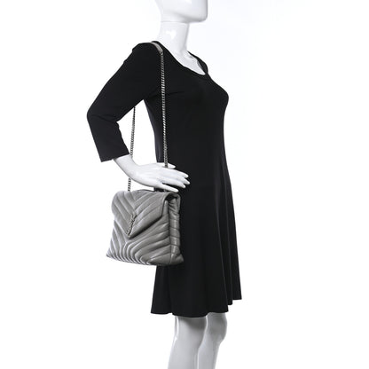 Saint Laurent Calfskin Y Quilted Monogram Medium Loulou Chain Satchel Light Gray 2 of 12