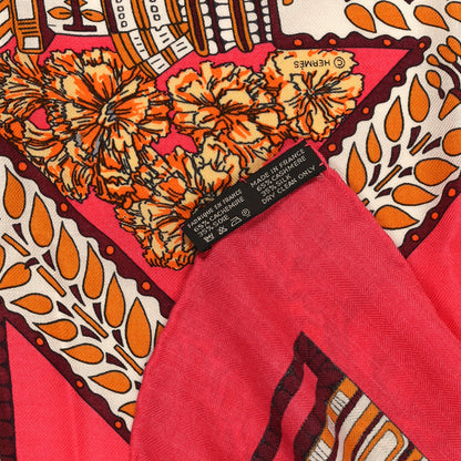 Hermes Cashmere Silk La Danse Du Cheval Marwari Shawl 140 Rose Vif Orange Fuchsia 3 of 3