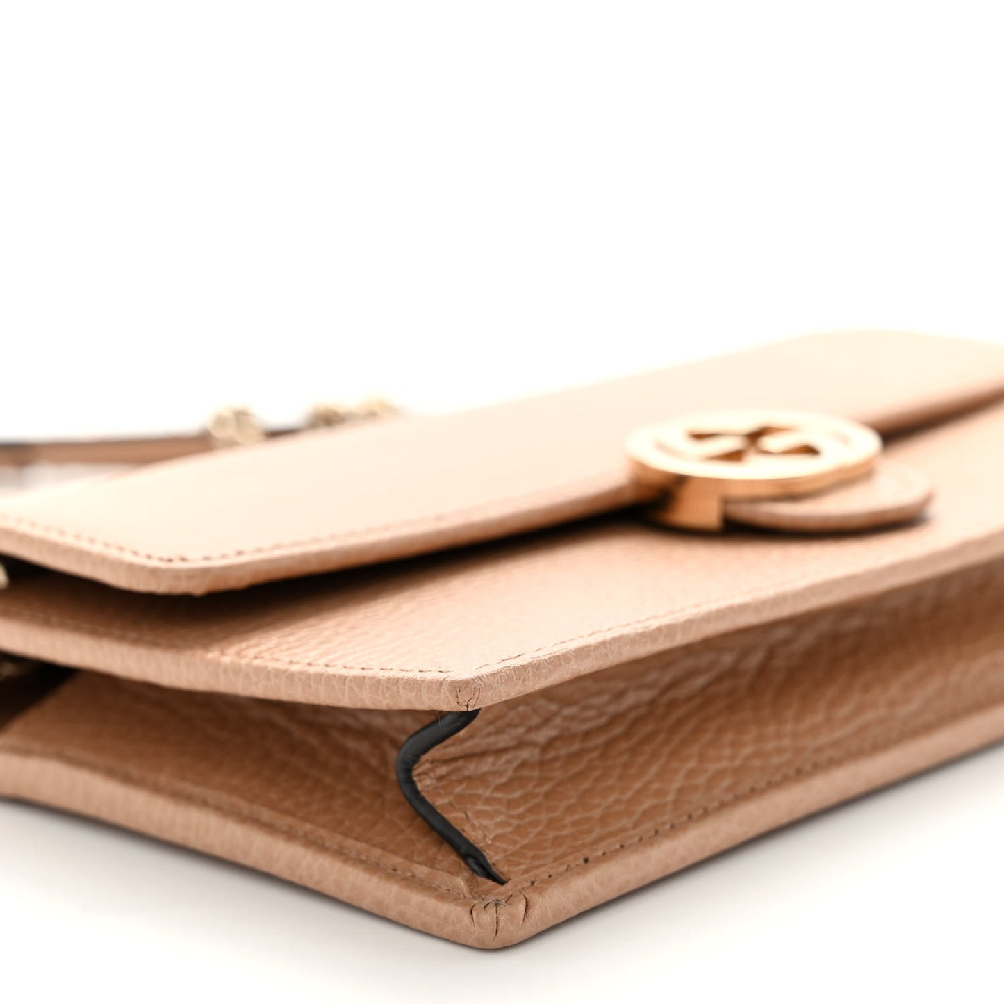 Dollar Calfskin Interlocking G Chain Wallet Camelia