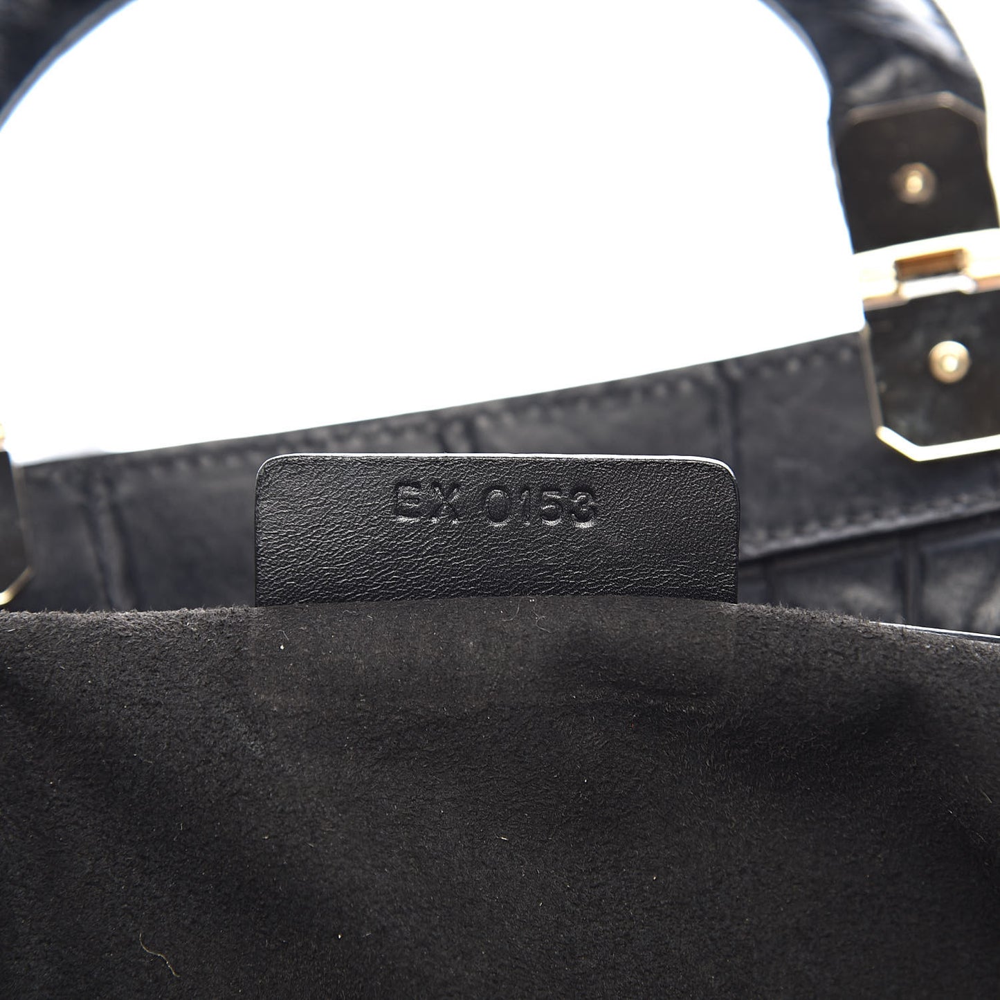 Calfskin Crocodile Embossed Medium HDG Top Handle Bag Black