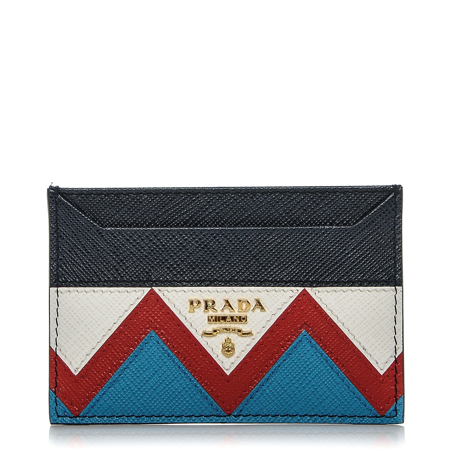 Prada Saffiano Greche Card Holder Baltico Rosso 1 of 6