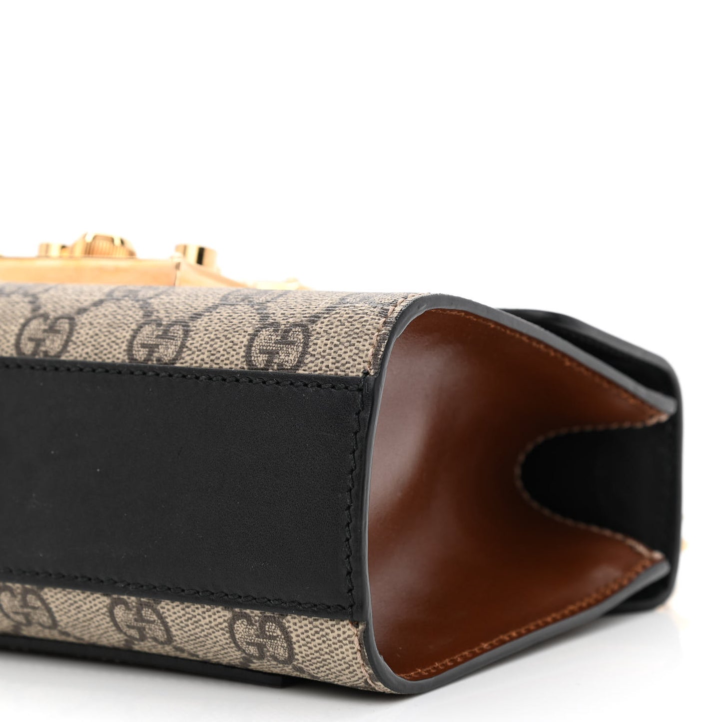 GG Supreme Monogram Calfskin Small Padlock Shoulder Bag Beige Black Cuir
