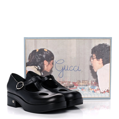 Gucci Calfskin T-Strap Mary Jane Platform Low-Heel Pumps 37.5 Black 10 of 10