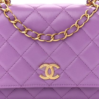 Chanel Lambskin Quilted Pick Me Up Wallet On Chain WOC Purple 8 of 11