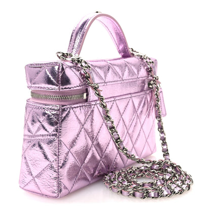 Chanel Metallic Calfskin Quilted Slim Vanity With Chain Pink 2 of 10