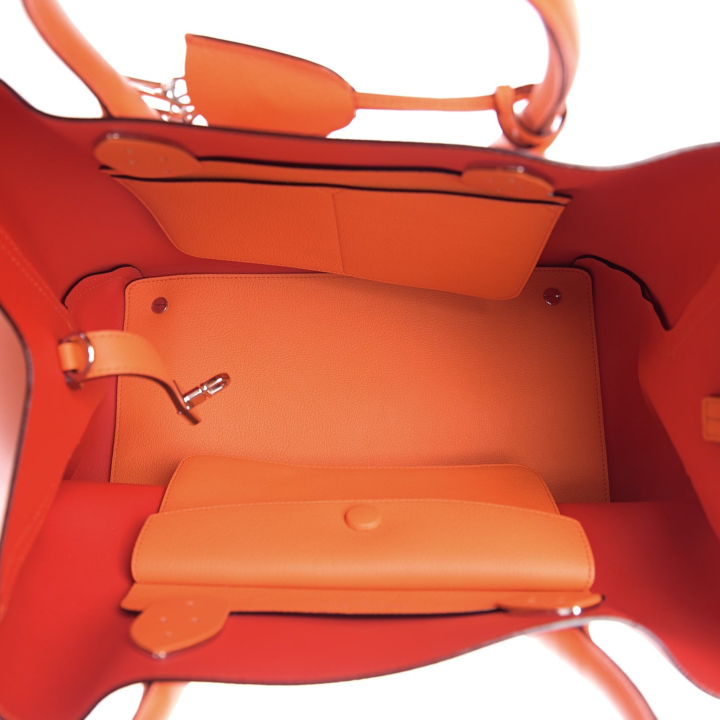 Supple Grained Calfskin Large Open Bar Tote Orange