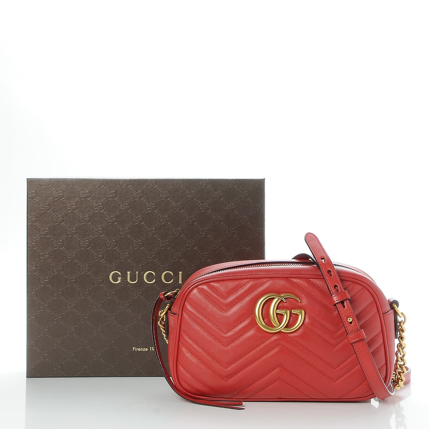 Calfskin Matelasse Small GG Marmont Chain Shoulder Bag Hibiscus Red