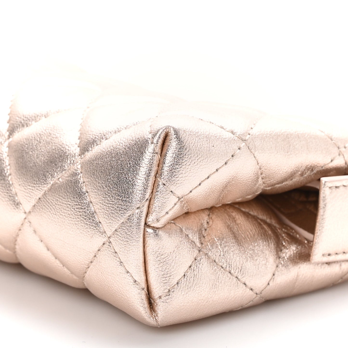 Metallic Lambskin Quilted Cosmetic Pouch Light Pink