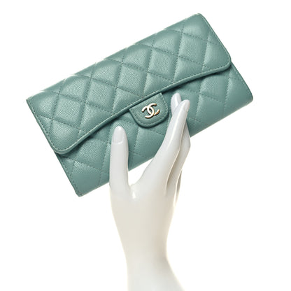 Chanel Caviar Quilted Large Gusset Flap Wallet Green 2 of 11