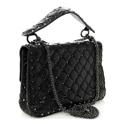 Valentino Garavani Craquele Nappa Medium Rockstud Spike Shoulder Bag Black 3 of 9