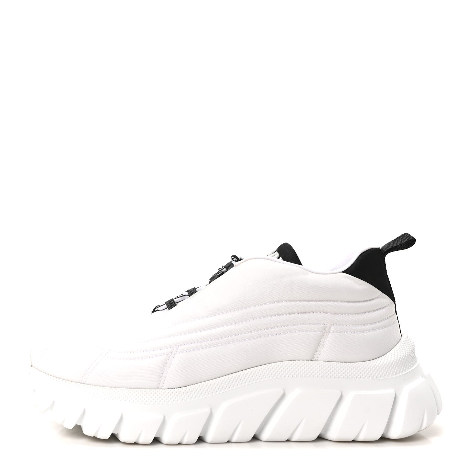 Prada Re-Nylon Gabardine Rubber Logo Quilted Womens 50mm Low Top Sneakers 37.5 White Black 1 of 9