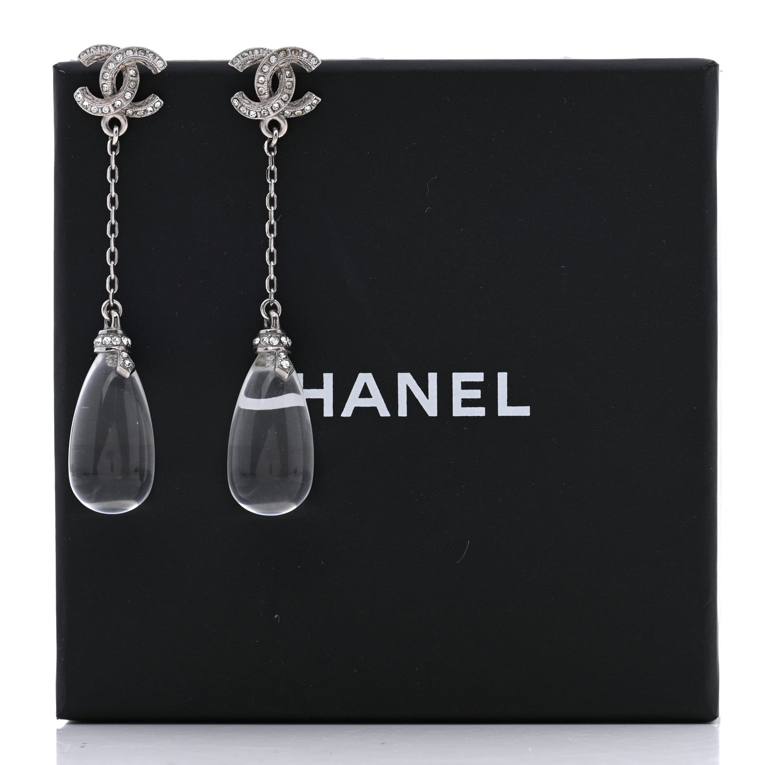 Chanel Crystal Resin CC Drop Earrings Silver 5 of 5