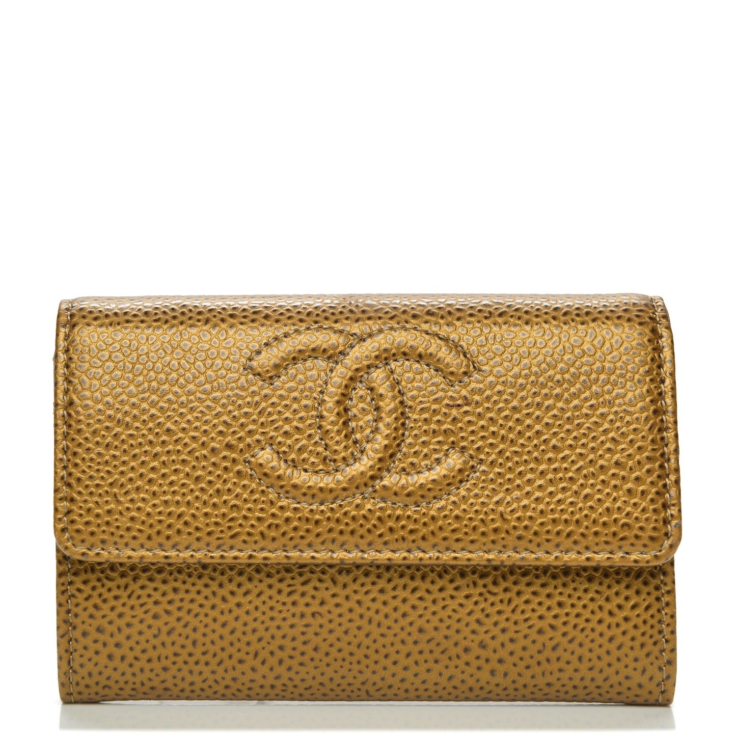 Metallic Caviar CC Timeless Card Holder Dark Gold
