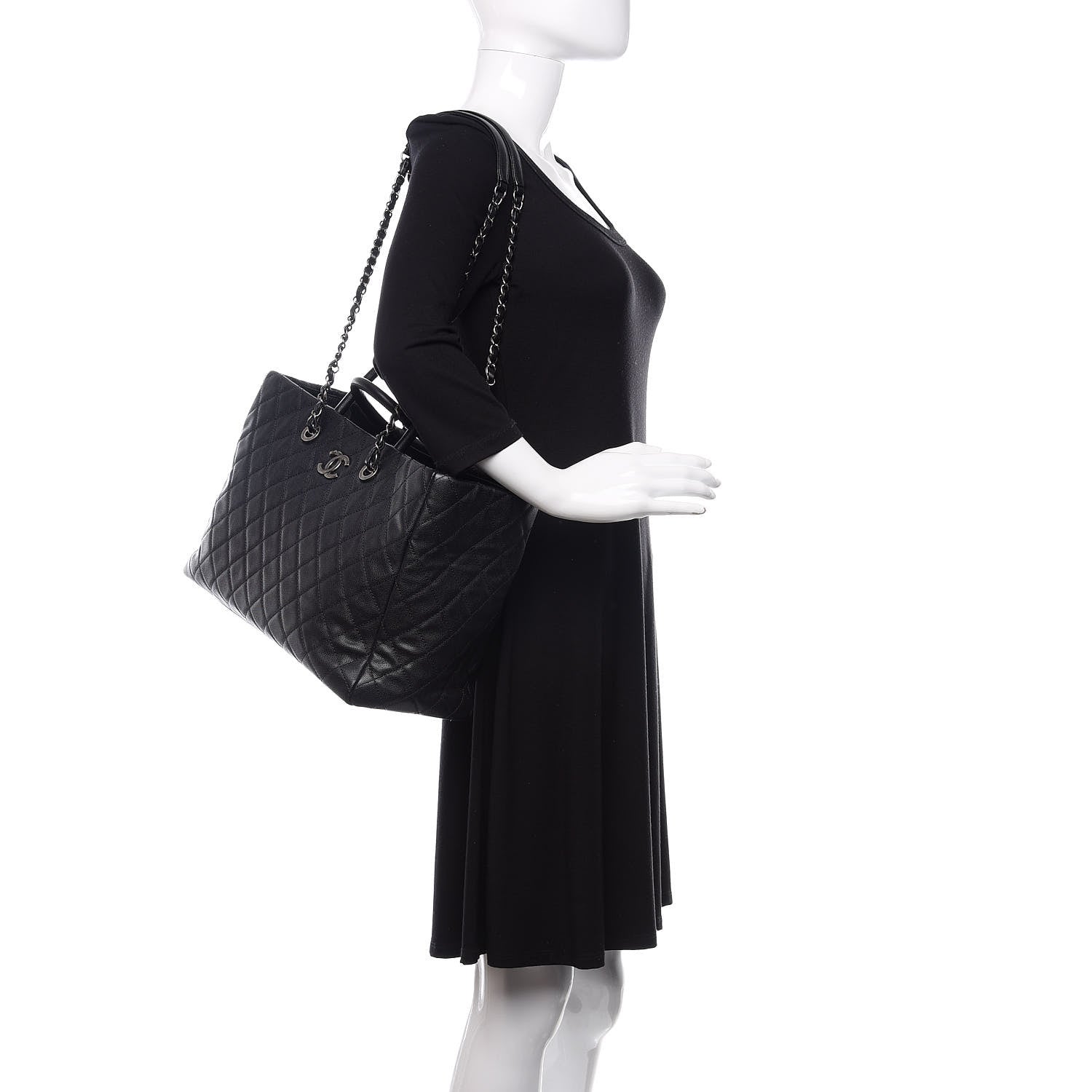 Chanel Caviar Quilted Large Coco Handle Shopping Tote Black 3 of 10