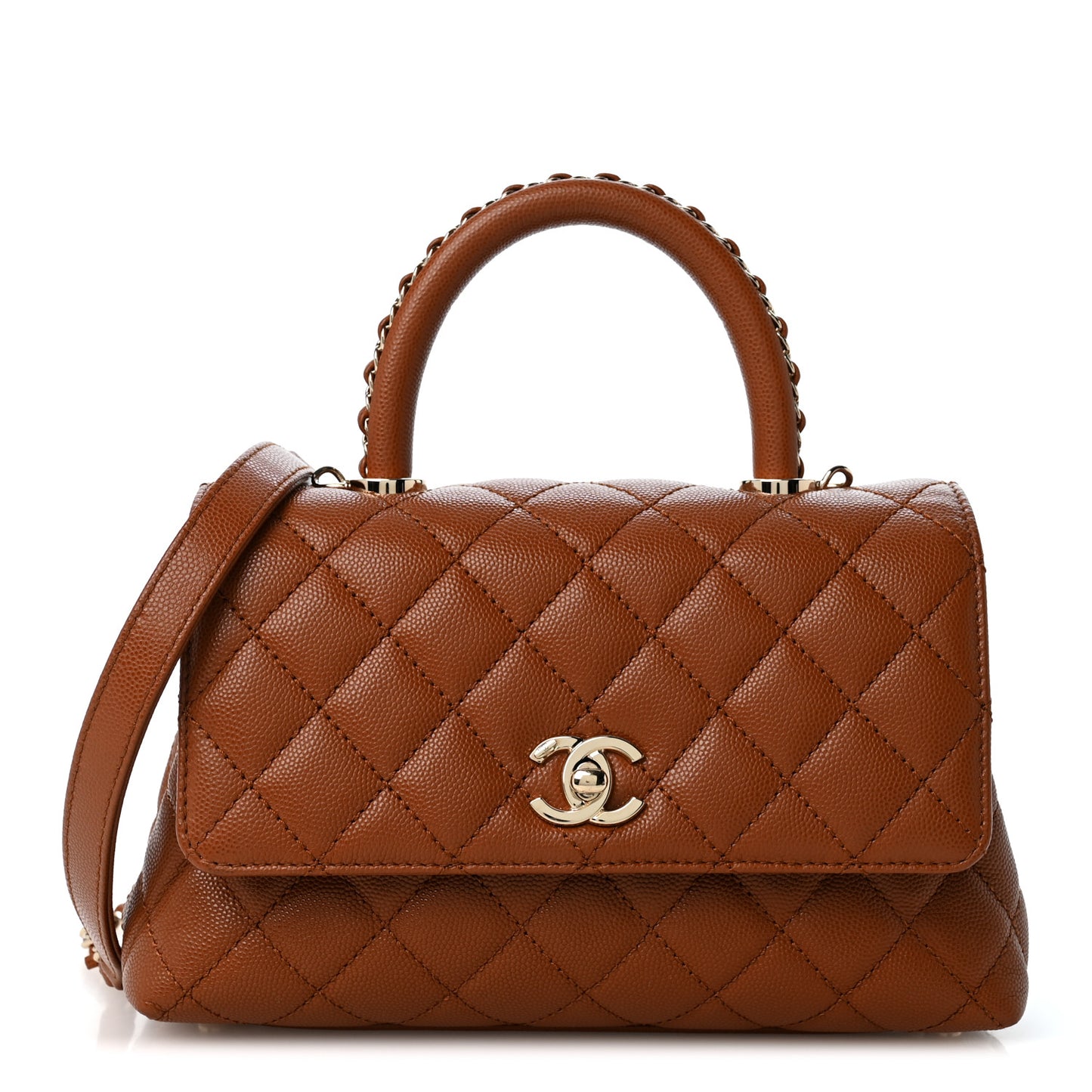 Caviar Quilted Mini Coco Chain Handle Flap Brown