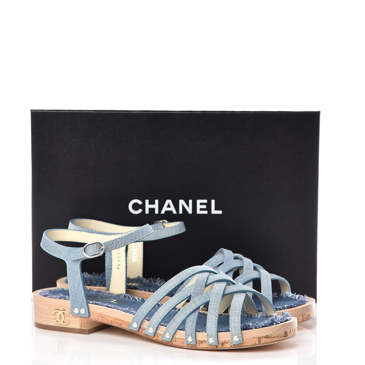 Cork Wood Calfskin Strappy Sandals 42 Blue