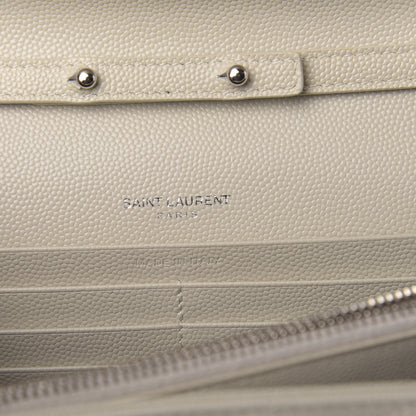 Saint Laurent Grain De Poudre Matelasse Chevron Monogram Chain Wallet Icy White 10 of 11