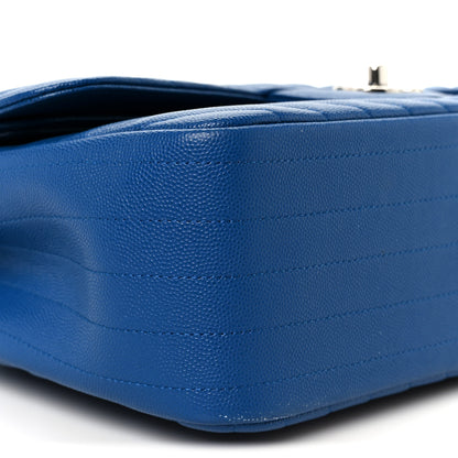 Chanel Caviar Chevron Quilted Jumbo Double Flap Blue 10 of 11