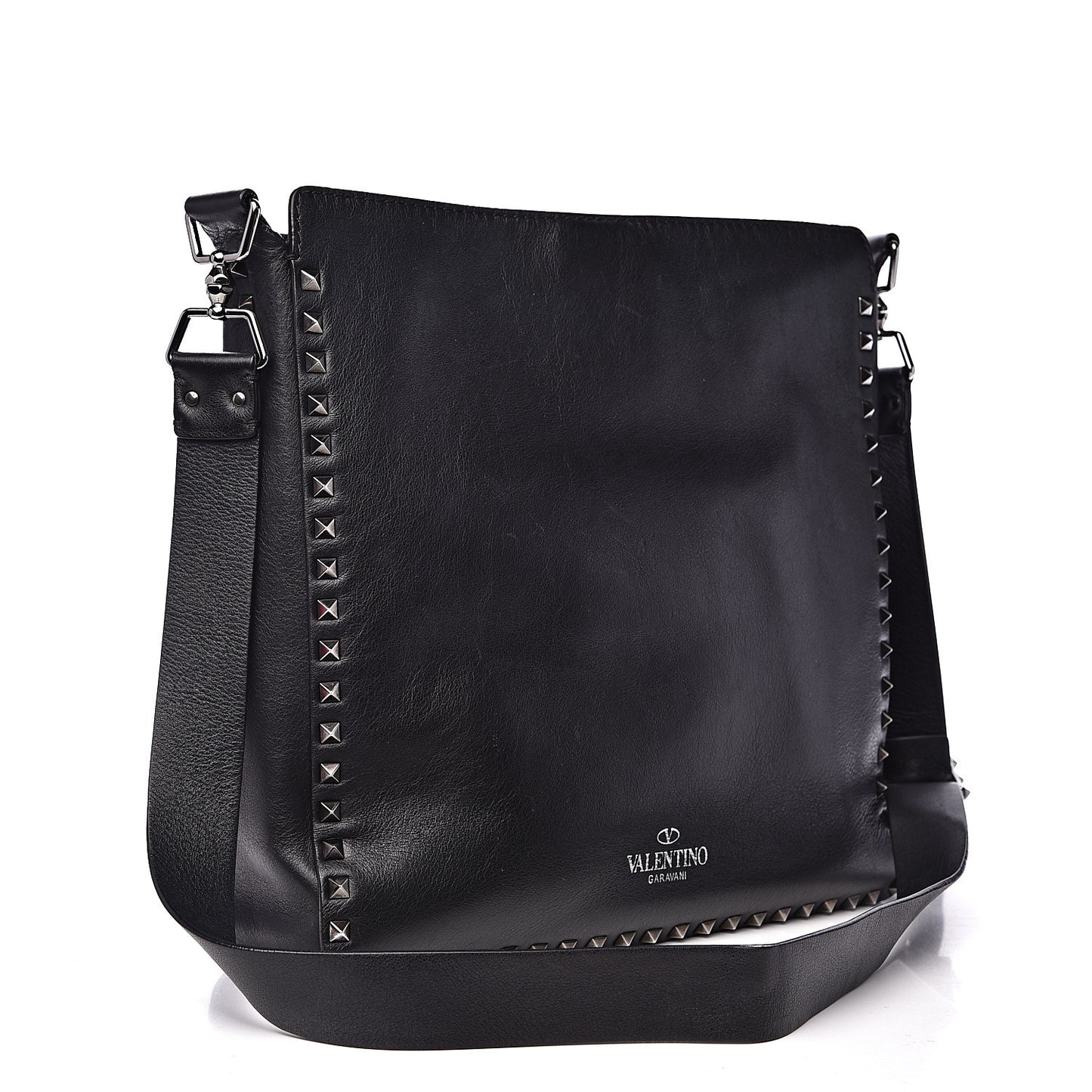 Calfskin Large Rockstud All Over Flip-Lock Messenger Bag Black