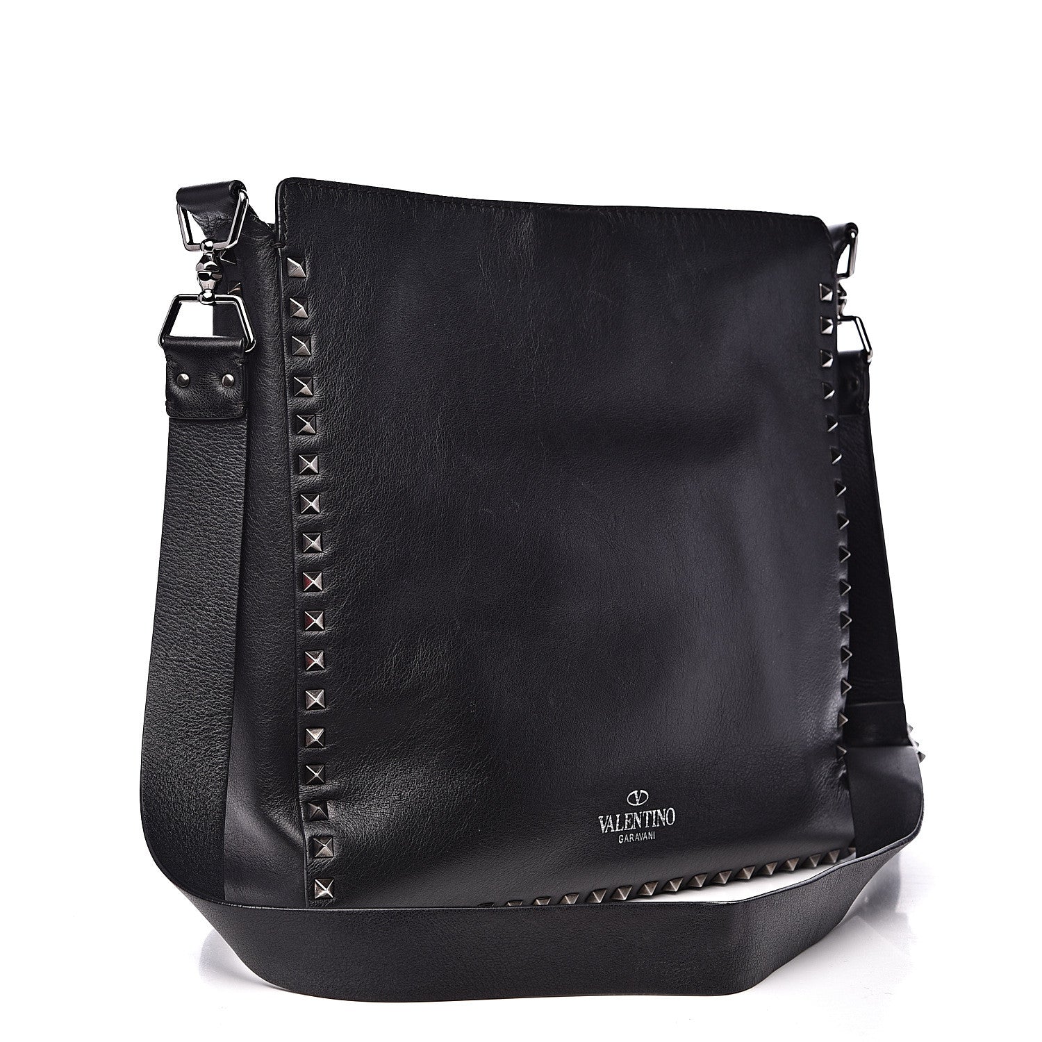 Valentino Garavani Calfskin Large Rockstud All Over Flip-Lock Messenger Bag Black 2 of 20