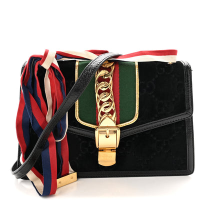 Gucci Velvet GG Monogram Small Sylvie Top Handle Bag Black 1 of 10