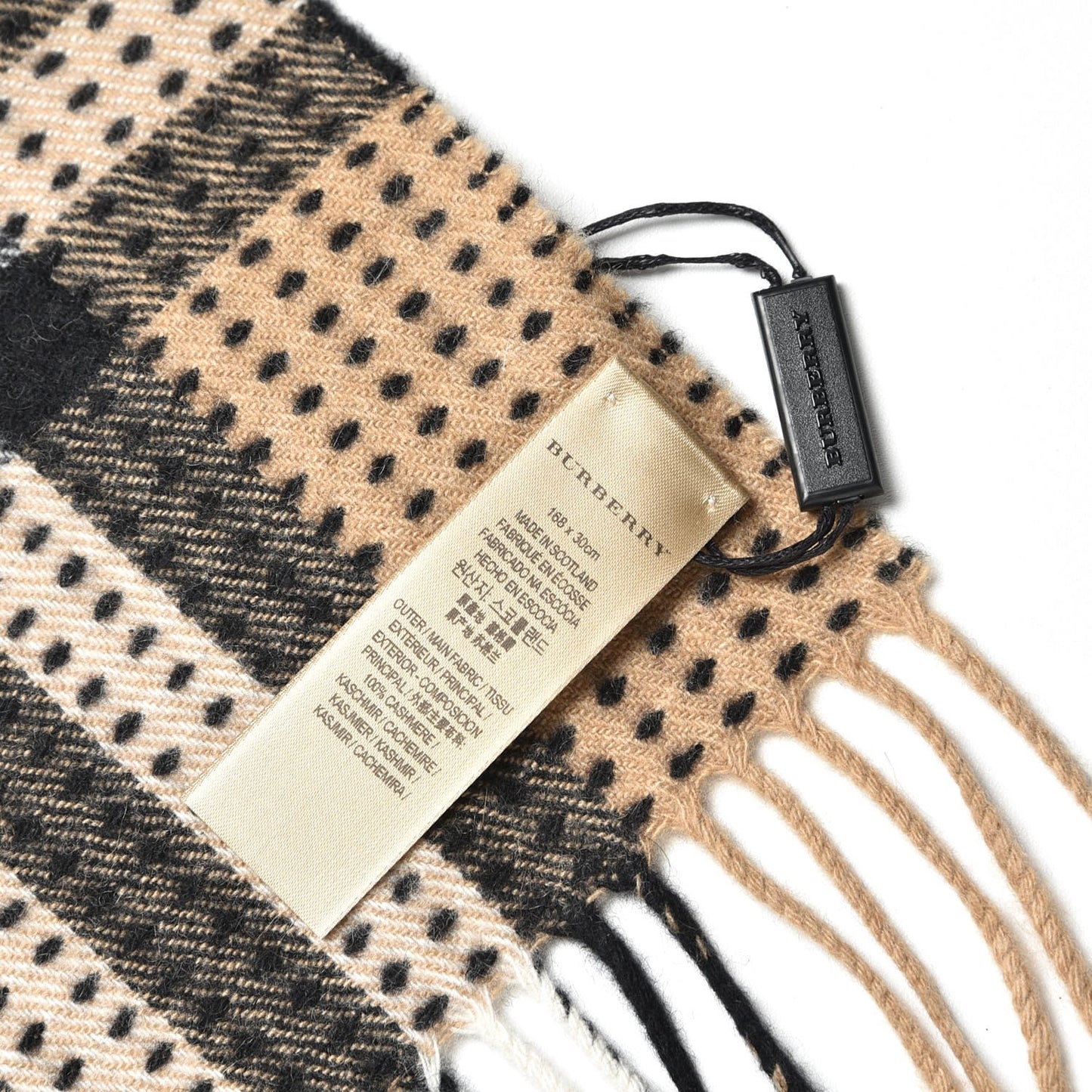 Cashmere Military Stitch Giant Check Scarf Camel