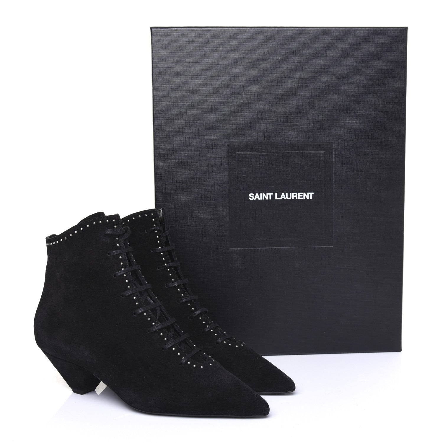 Saint Laurent Suede Blaze Studded Laced Ankle Boots 37 Black 11 of 11