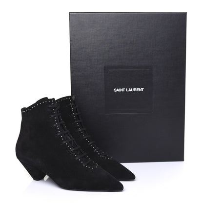 Saint Laurent Suede Blaze Studded Laced Ankle Boots 37 Black 11 of 11