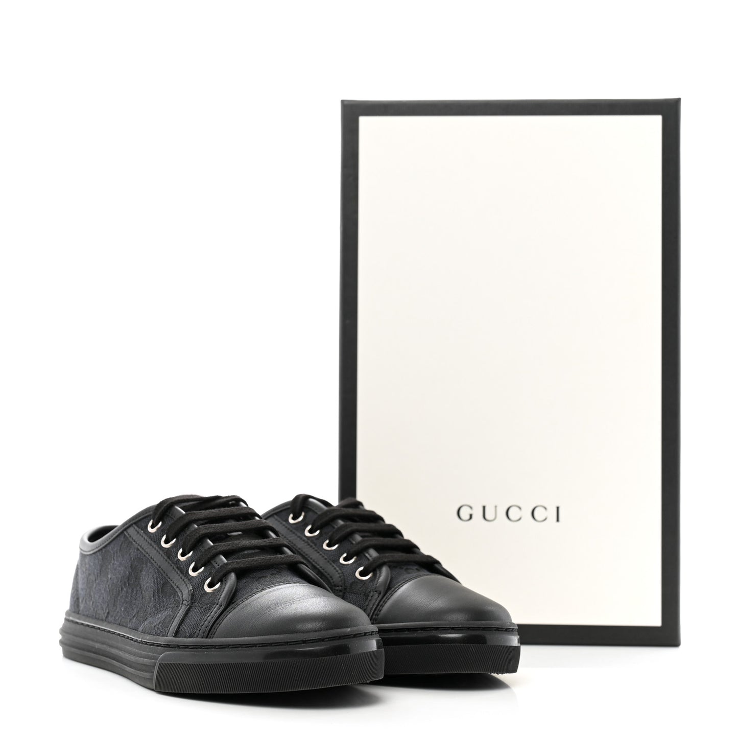 GG Monogram Calfskin Womens Low Top Sneakers 36 Piombo Black