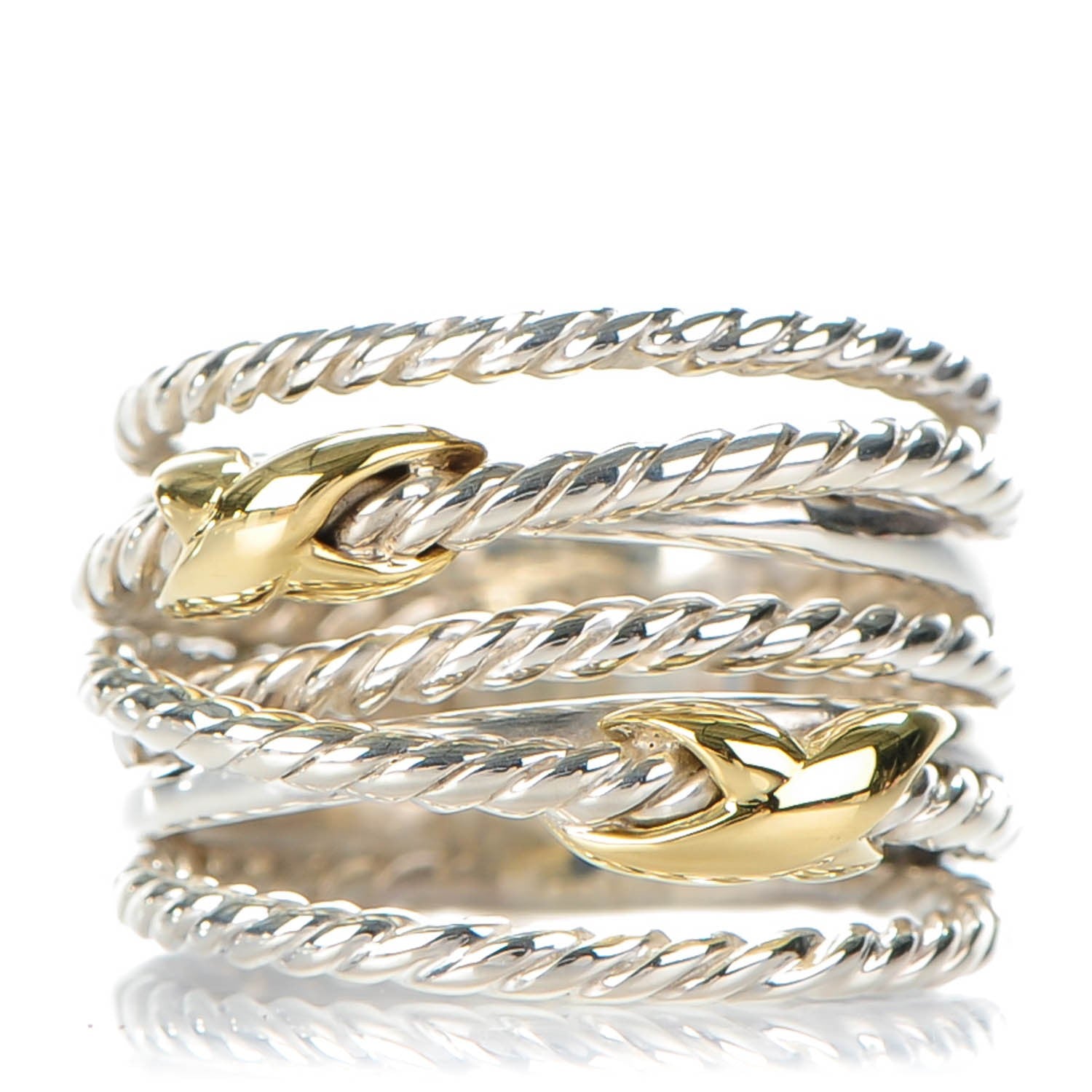 David Yurman Sterling Silver 18K Yellow Gold Double X Crossover Ring 49 5 1 of 3