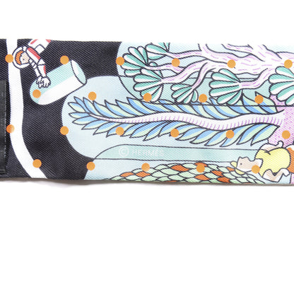Hermes Silk Exposition Universelle Plumetis Twilly Black Vert Orange Fonce 3 of 5