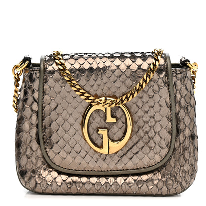 Gucci Snakeskin Small 1973 Chain Shoulder Bag Gunmetal 1 of 13