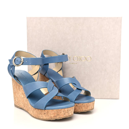 Jimmy Choo Vachetta Cork Aleili 100 Wedge Sandals 39 Light Blue 8 of 8