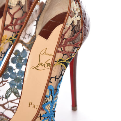 Christian Louboutin Lace Calfskin Crocodile Embossed Follies 100 Pumps 38.5 Cuoio Multicolor 11 of 13