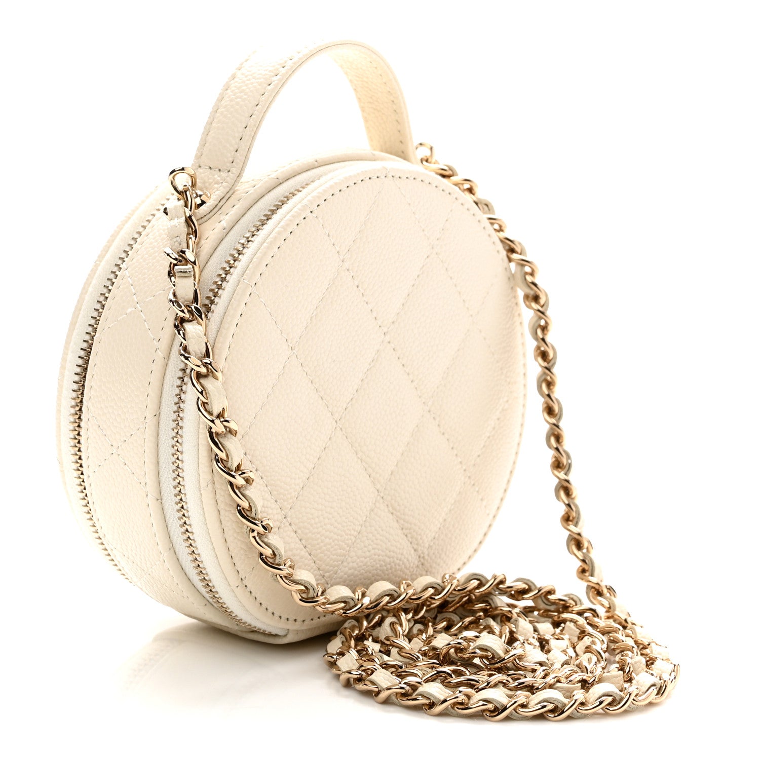 Chanel Caviar Quilted Round Handle With Care Vanity With Chain White 3 of 12
