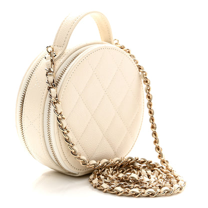 Chanel Caviar Quilted Round Handle With Care Vanity With Chain White 3 of 12